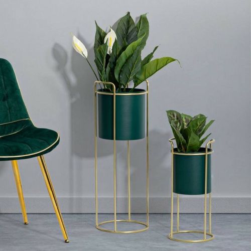 Set di 2 portavasi Rangone, 24x24 h70 cm, Verde e Oro