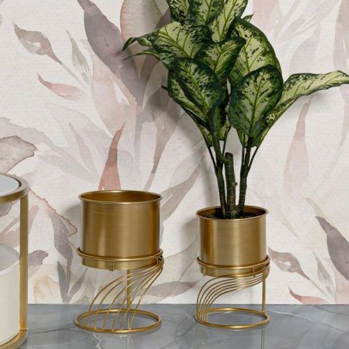 Set di 2 portavasi Sauri, 23x23 h36 cm, Oro