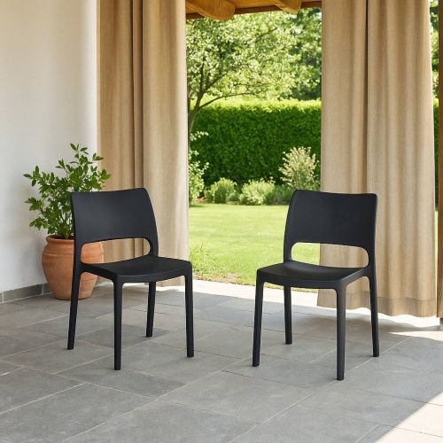 Set di 2 sedie da esterno Ancona, Seduta da giardino, Per indoor o outdoor, Impilabile, Made in Italy, 47x53 h82 cm, Antracite