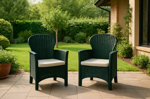 Set di 2 sedie da esterno Como, Seduta da giardino, Per indoor o outdoor, Con braccioli, Made in Italy, 59x57 h86 cm, Antracite