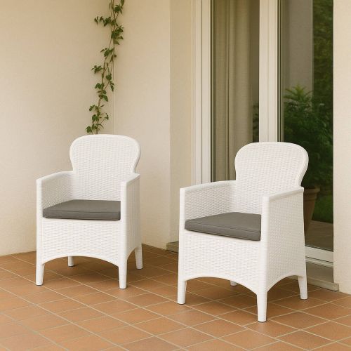 Set di 2 sedie da esterno Como, Seduta da giardino, Per indoor o outdoor, Con braccioli, Made in Italy, 59x57 h86 cm, Bianco