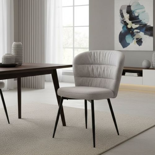 Set di 2 sedie imbottite in tessuto nero e grigio - Leo