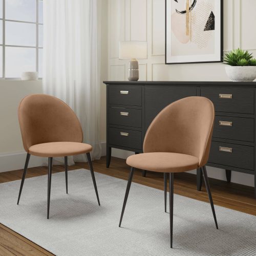 Set di 2 sedie Stinson, Poltrona rivestita in velluto, Sedia da pranzo imbottita, Seduta per riunioni, 51x54h82 cm, Beige