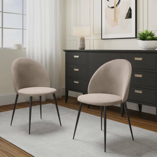 Set di 2 sedie Stinson, Poltrona rivestita in velluto, Sedia da pranzo imbottita, Seduta per riunioni, 51x54h82 cm, Grigio chiaro