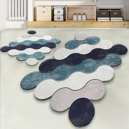Set di 2 tappeti da bagno Anderson, 100x60 cm, Blu e Bianco