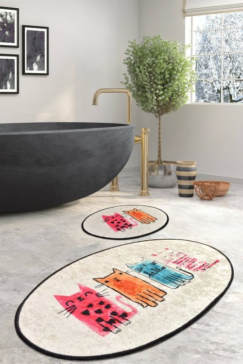 Set di 2 tappeti da bagno Coniolo, Tappetino per bagno, Scendibagno, Pedana da bagno, 100x60 cm, Multicolore