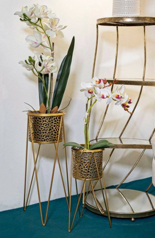 Set di 2 vasi Boltiere, Complemento d'arredo, Articolo decorativo, Accessorio d'arredo, Oro, 21x20 h46 cm