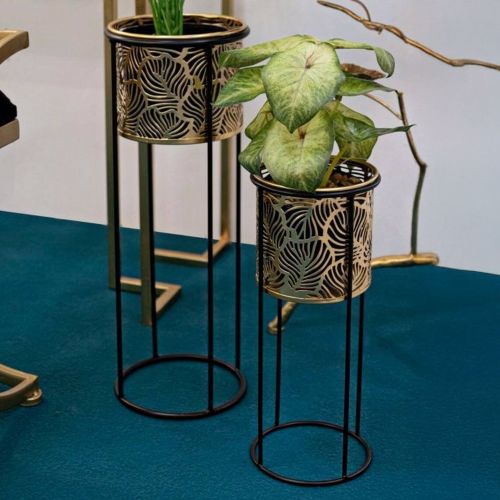 Set di 2 vasi Dore, 17x17 h45 cm, Nero e Oro