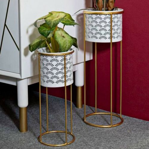 Set di 2 vasi Dore, 17x17 h46 cm, Bianco e Oro