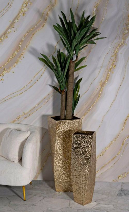 Set di 2 vasi Macae, Complemento d'arredo, Anfora, Accessorio d'arredo, 34x34 h90 cm, Oro