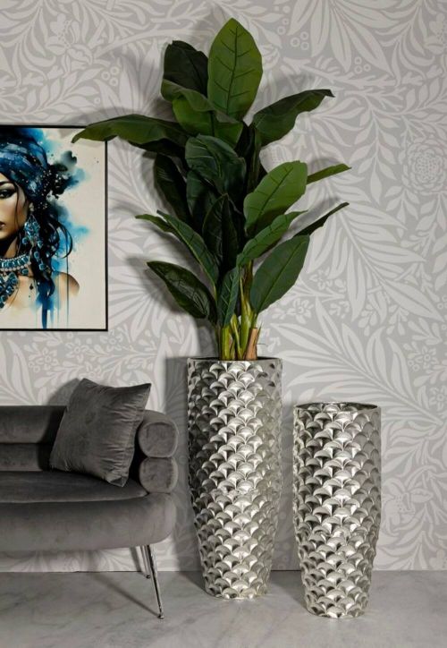 Set di 2 vasi Parana, Complemento d'arredo, Anfora, Accessorio d'arredo, 37x37 h92 cm, Argento