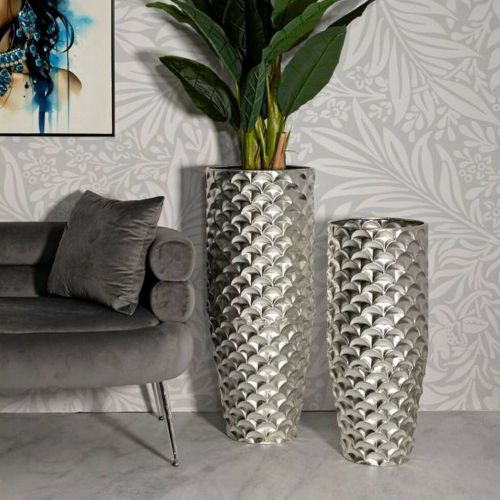 Set di 2 vasi Premezzo, 37x37 h92 cm, Argento