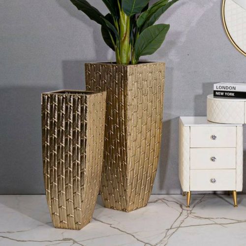 Set di 2 vasi Tirreni, 40x40 h99 cm, Oro