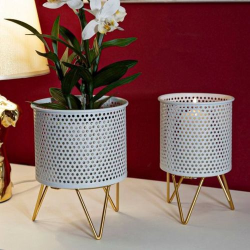 Set di 2 vasi Vif, 16x16 h20 cm, Bianco e Oro