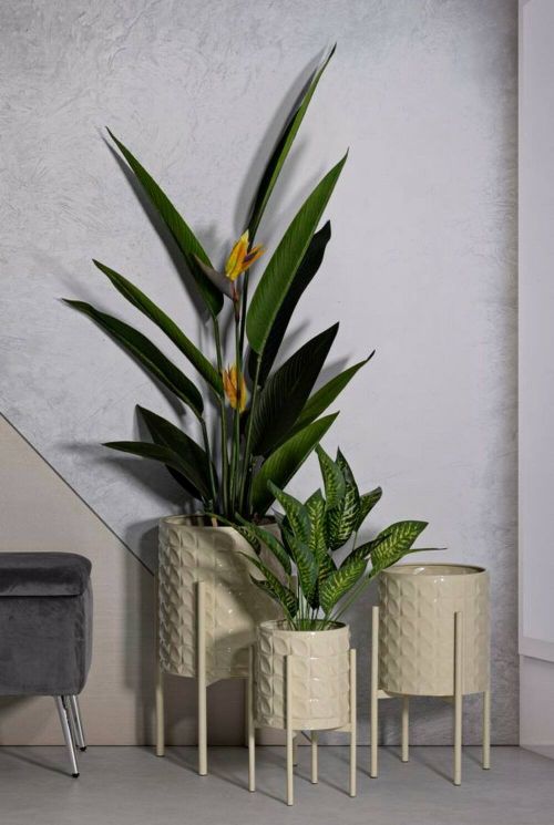 Set di 3 portavasi Buller, Complemento d'arredo, Articolo decorativo, Accessorio d'arredo, 36x36 h57 cm, Crema