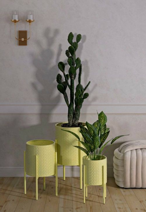 Set di 3 portavasi Buller, Complemento d'arredo, Articolo decorativo, Accessorio d'arredo, 36x36 h57 cm, Giallo