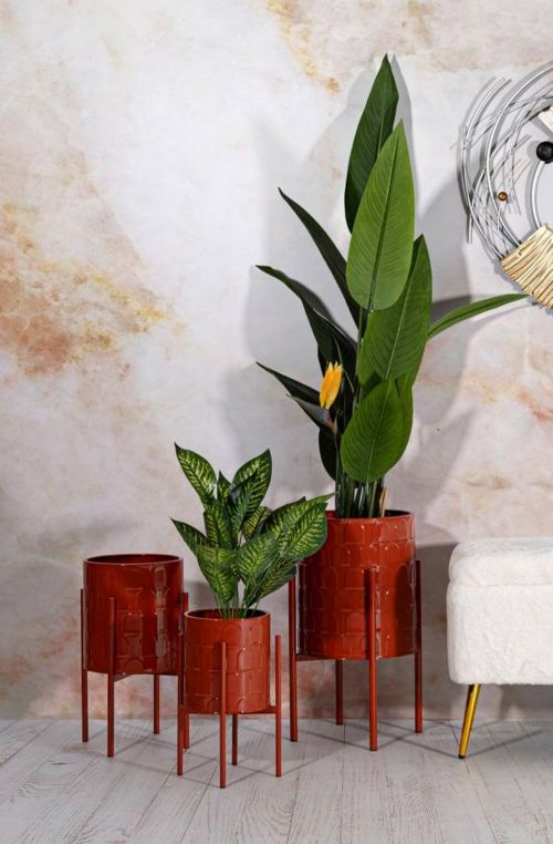 Set di 3 portavasi Buller, Complemento d'arredo, Articolo decorativo, Accessorio d'arredo, 36x36 h57 cm, Rosso