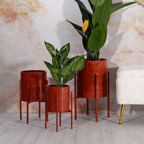 Set di 3 portavasi Cisterna, 36x36 h57 cm, Rosso