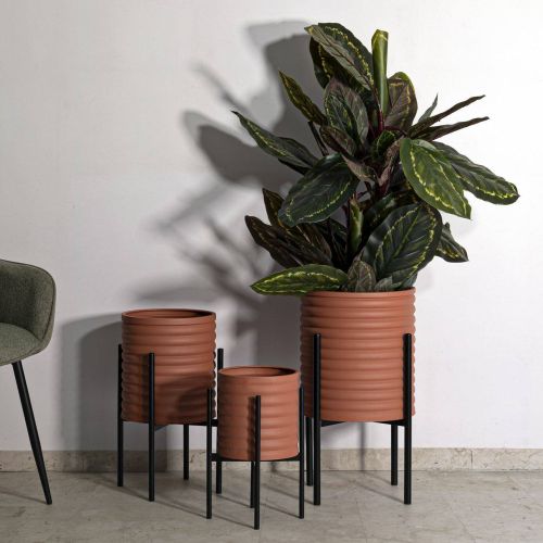 Set di 3 portavasi Cisterna, 36x36 h57 cm, Terracotta e Nero