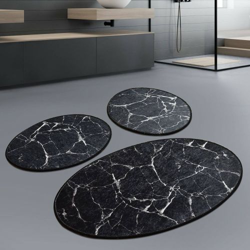 Set di 3 tappeti da bagno Tuscaloosa, 100x60 cm, Nero e Bianco
