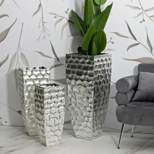 Set di 3 vasi Cavatore, 38x38 h91 cm, Argento