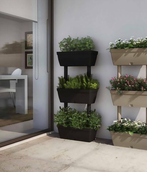 Set di 3 vasi Durbuy, Composizione per orto casalingo, Set porta fiori per interno o esterno, 100% Made in Italy, 49x22h16 cm, Antracite