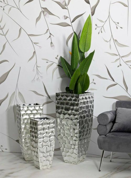 Set di 3 vasi Iguazu, Complemento d'arredo, Anfora, Accessorio d'arredo, 38x38 h91 cm, Argento