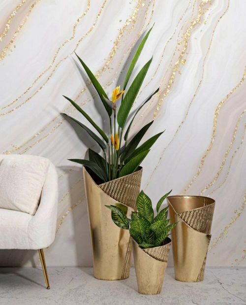 Set di 3 vasi Jequitinhonha, Complemento d'arredo, Anfora, Accessorio d'arredo, 39x42 h75 cm, Oro