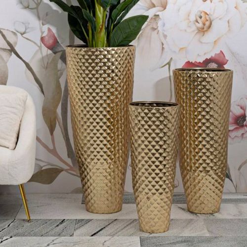 Set di 3 vasi Manara, 48x48 h110 cm, Oro