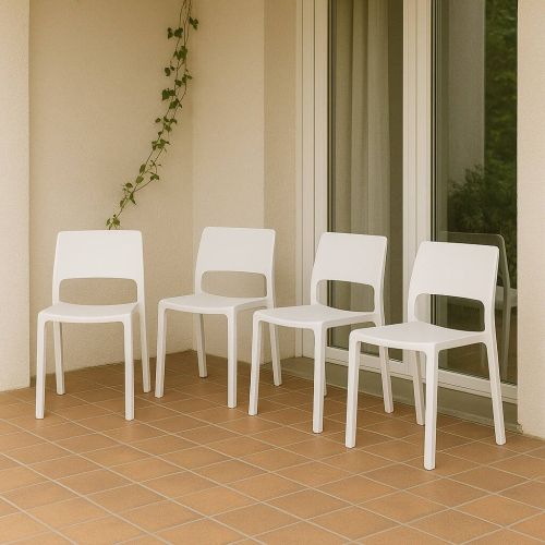 Set di 4 sedie da esterno Ancona, Seduta da giardino, Per indoor o outdoor, Impilabile, Made in Italy, 47x53 h82 cm, Bianco