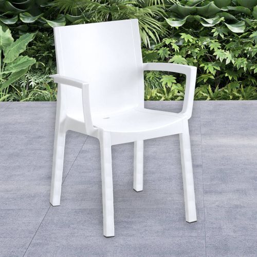 Set di 4 sedie da esterno Dambel, Seggiola da giardino, Seduta outdoor multiuso, Poltrona indoor o outdoor, Made in Italy, 57x53 h83 cm, Bianco