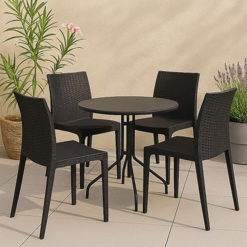 Set di 4 sedie da esterno effetto rattan impilabili antracite - Ormea