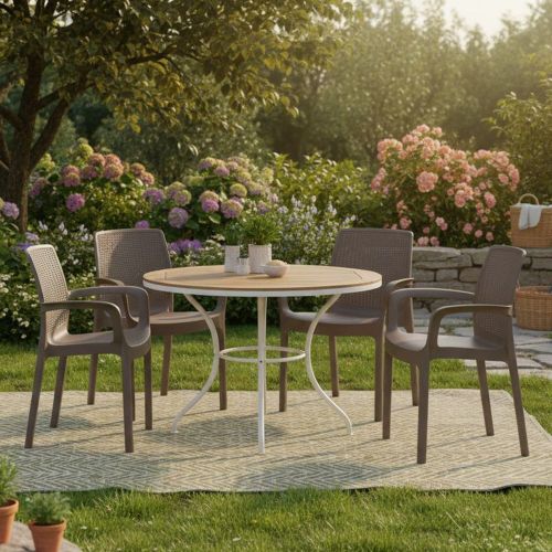 Set di 4 sedie da esterno eleganti impilabili marrone - Anacleto