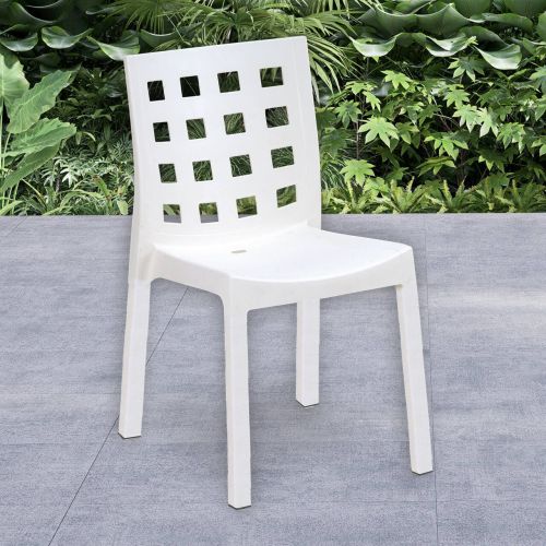 Set di 4 sedie da esterno Flussio, Seggiola da giardino, Seduta outdoor multiuso, Poltrona indoor o outdoor, Made in Italy, 48x53 h83 cm, Bianco