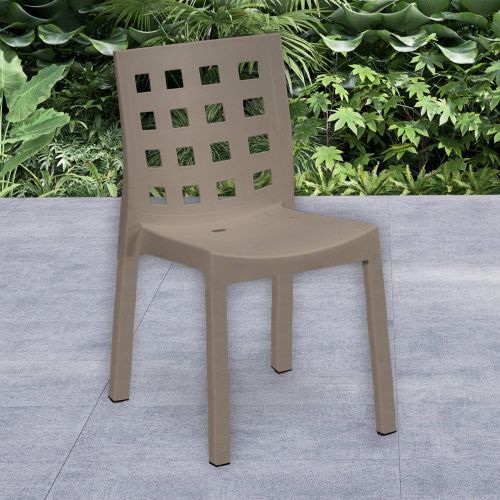 Set di 4 sedie da esterno Flussio, Seggiola da giardino, Seduta outdoor multiuso, Poltrona indoor o outdoor, Made in Italy, 48x53 h83 cm, Tortora