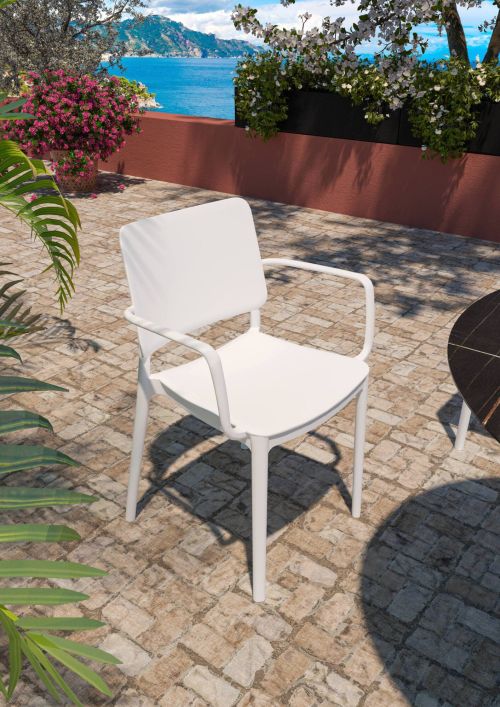 Set di 4 sedie da esterno Lamis, Seggiola da giardino, Seduta outdoor multiuso, Poltrona indoor o outdoor, Made in Italy, 57x48 h81 cm, Bianco