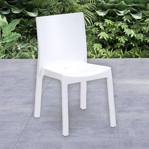 Set di 4 sedie da esterno Longiano, Seggiola da giardino, Seduta outdoor multiuso, Poltrona indoor o outdoor, Made in Italy, 48x53 h83 cm, Bianco