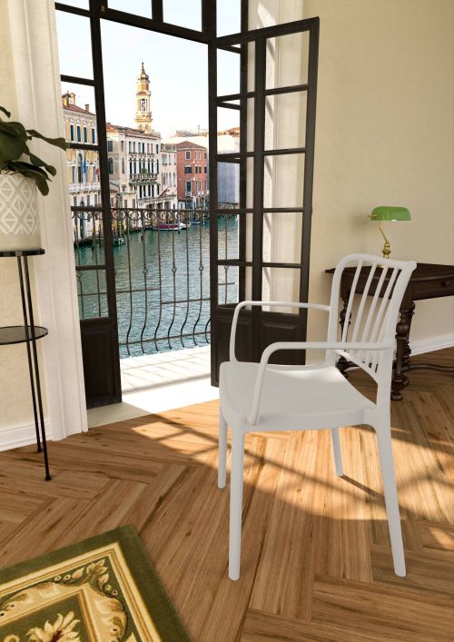 Set di 4 sedie da esterno Merano, Seggiola da giardino, Seduta outdoor multiuso, Poltrona indoor o outdoor, Made in Italy, 57x50 h82 cm, Bianco