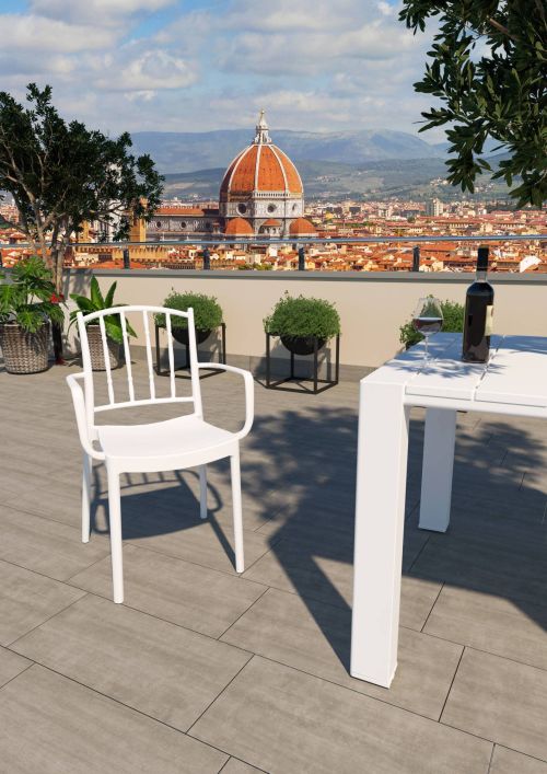 Set di 4 sedie da esterno Minozzo, Seggiola da giardino, Seduta outdoor multiuso, Poltrona indoor o outdoor, Made in Italy, 57x51 h85 cm, Bianco