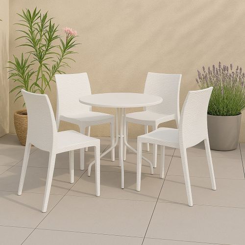 Set di 4 sedie da esterno Palizzolo, Sedia outdoor salvaspazio, Impilabile, Perfetta per giardini e verande, Made in Italy, 42x48 h81 cm, Bianco