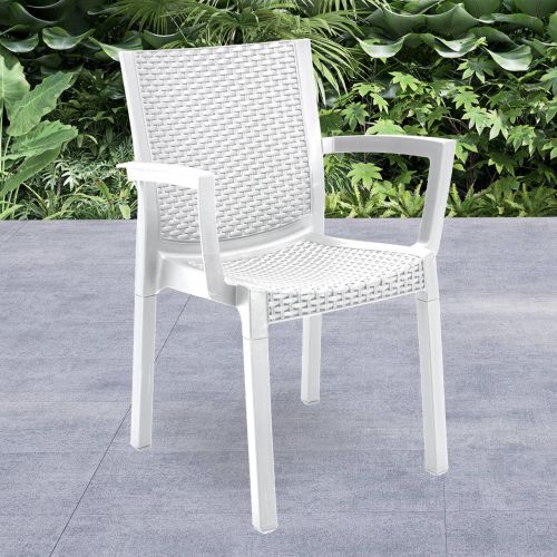 Set di 4 sedie da esterno Savelli, Seggiola da giardino, Seduta outdoor multiuso, Poltrona indoor o outdoor, Made in Italy, 57x53 h83 cm, Bianco