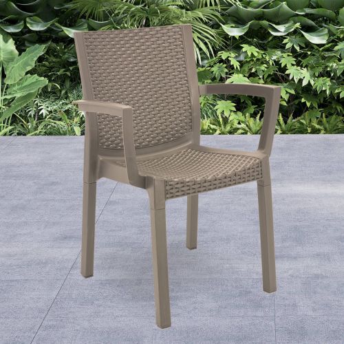 Set di 4 sedie da esterno Savelli, Seggiola da giardino, Seduta outdoor multiuso, Poltrona indoor o outdoor, Made in Italy, 57x53 h83 cm, Tortora