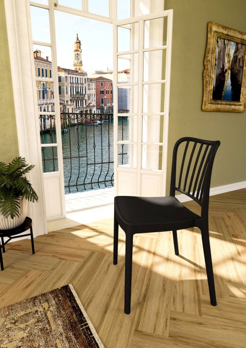 Set di 4 sedie da esterno Toffia, Seggiola da giardino, Seduta outdoor multiuso, Poltrona indoor o outdoor, Made in Italy, 48x50 h82 cm, Antracite