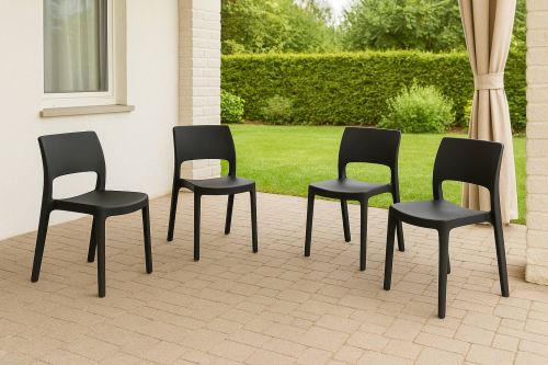 Set di 4 sedie da esterno Tropea, Seduta da giardino, Per indoor o outdoor, Impilabile, Made in Italy, 50x51 h82 cm, Antracite