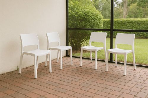 Set di 4 sedie da esterno Tropea, Seduta da giardino, Per indoor o outdoor, Impilabile, Made in Italy, 50x51 h82 cm, Bianco