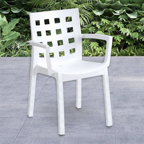 Set di 4 sedie da esterno Vescovato, Seggiola da giardino, Seduta outdoor multiuso, Poltrona indoor o outdoor, Made in Italy, 57x53 h83 cm, Bianco