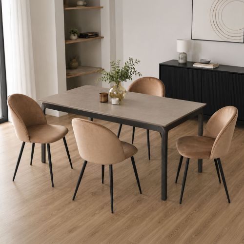 Set di 4 sedie imbottite eleganti in velluto beige - Achito