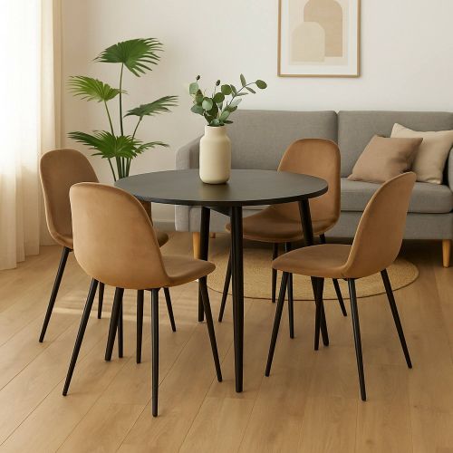 Set di 4 sedie Pismo, Poltrona rivestita in velluto, Sedia da pranzo imbottita, Seduta per riunioni, 45x56h87 cm, Beige