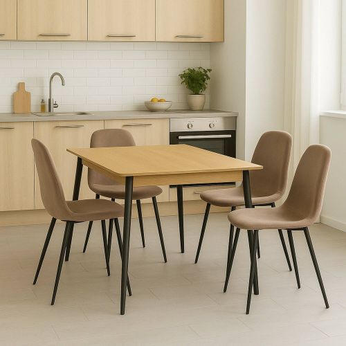Set di 4 sedie Pismo, Poltrona rivestita in velluto, Sedia da pranzo imbottita, Seduta per riunioni, 45x56h87 cm, Tortora