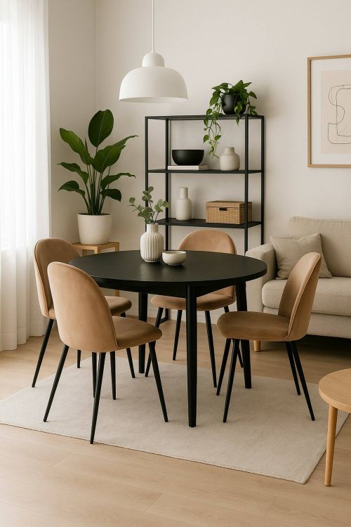 Set di 4 sedie Stinson, Poltrona rivestita in velluto, Sedia da pranzo imbottita, Seduta per riunioni, 51x54h82 cm, Beige